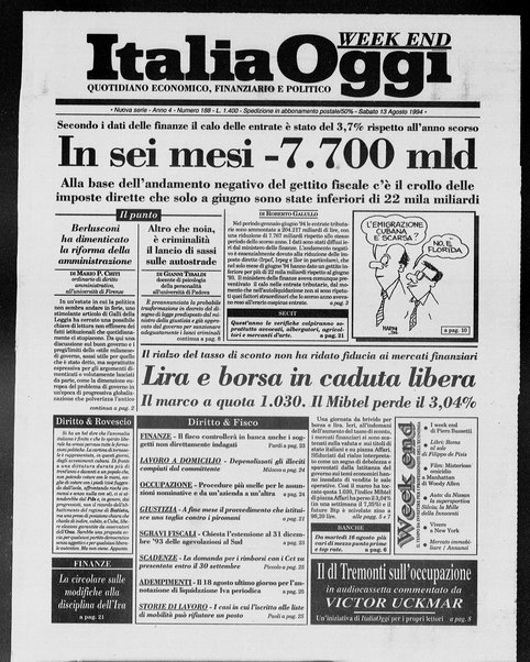 Italia oggi : quotidiano di economia finanza e politica